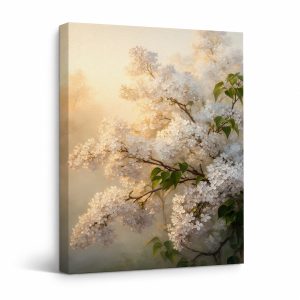 Sunlit White Blossom Branch Framed Canvas Wall Art