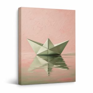 Pink Paper Boat Framed Canvas Wall Art | Serene Minimalist Decor