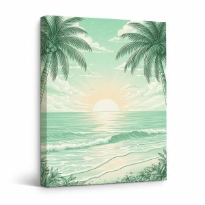Tropical Sunset Beach Framed Canvas Wall Art - Ready to Hang