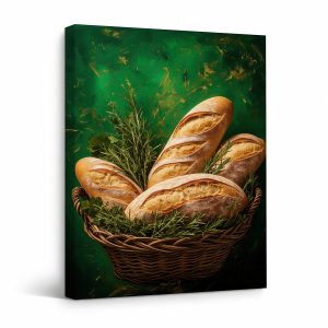 Rustic French Bread Still Life Framed Canvas Wall Art