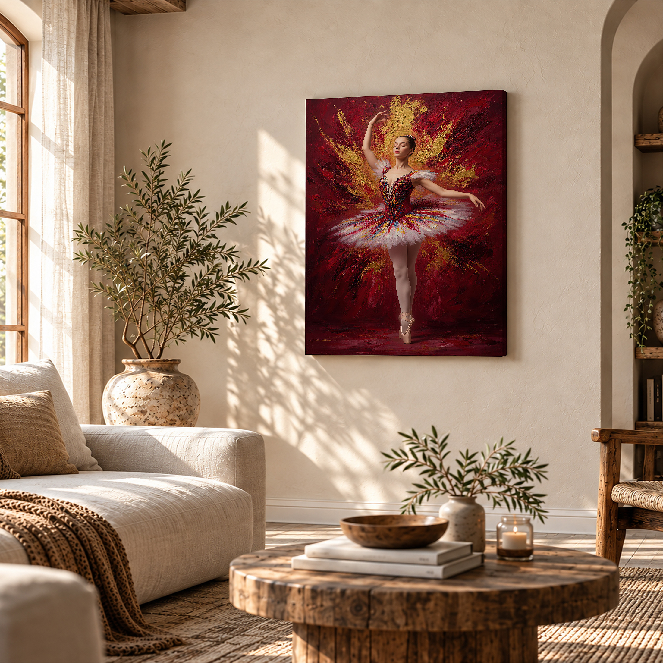 Ballerina in Red Gold Tutu Framed Canvas Wall Art - Ready to Hang - Image 4