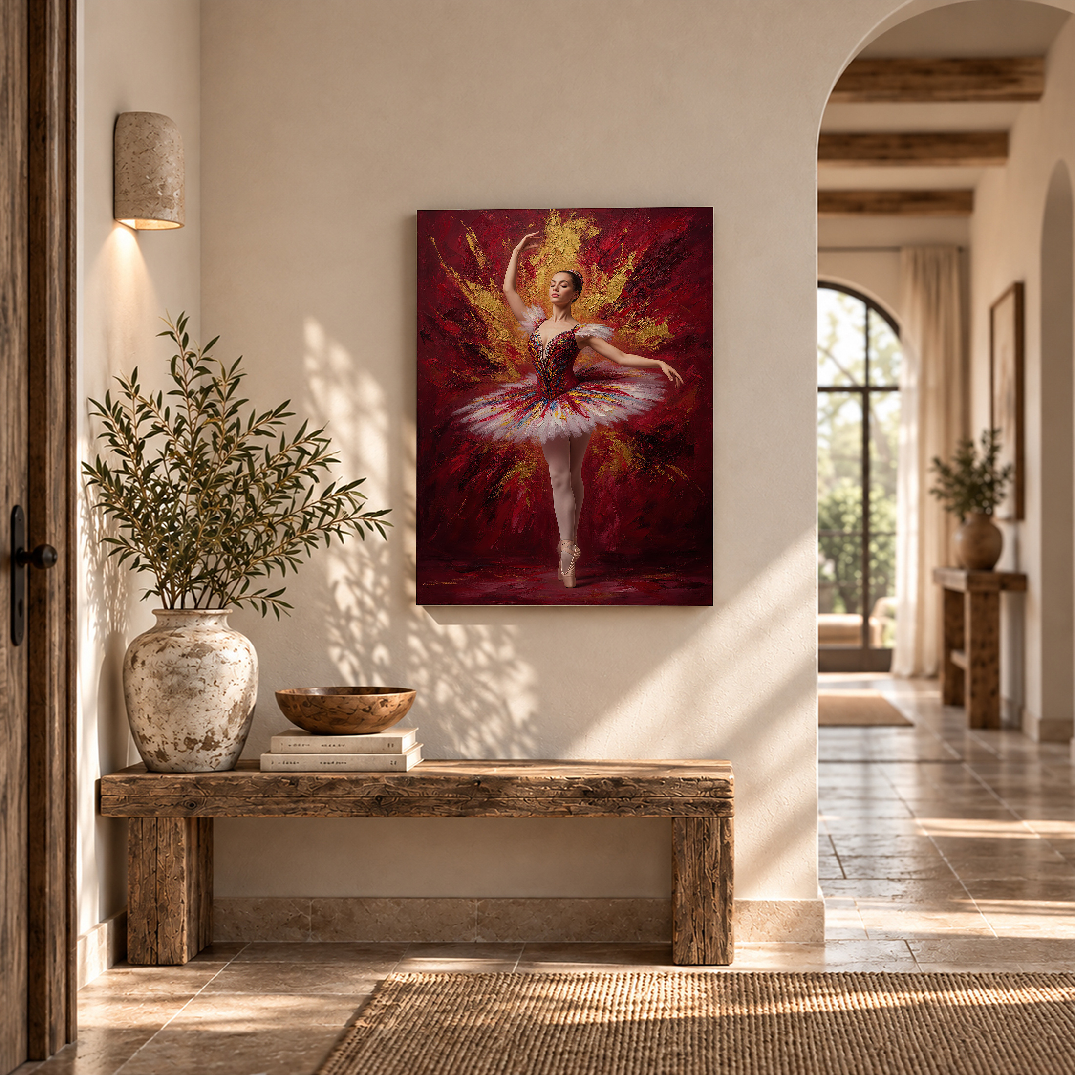 Ballerina in Red Gold Tutu Framed Canvas Wall Art - Ready to Hang - Image 6