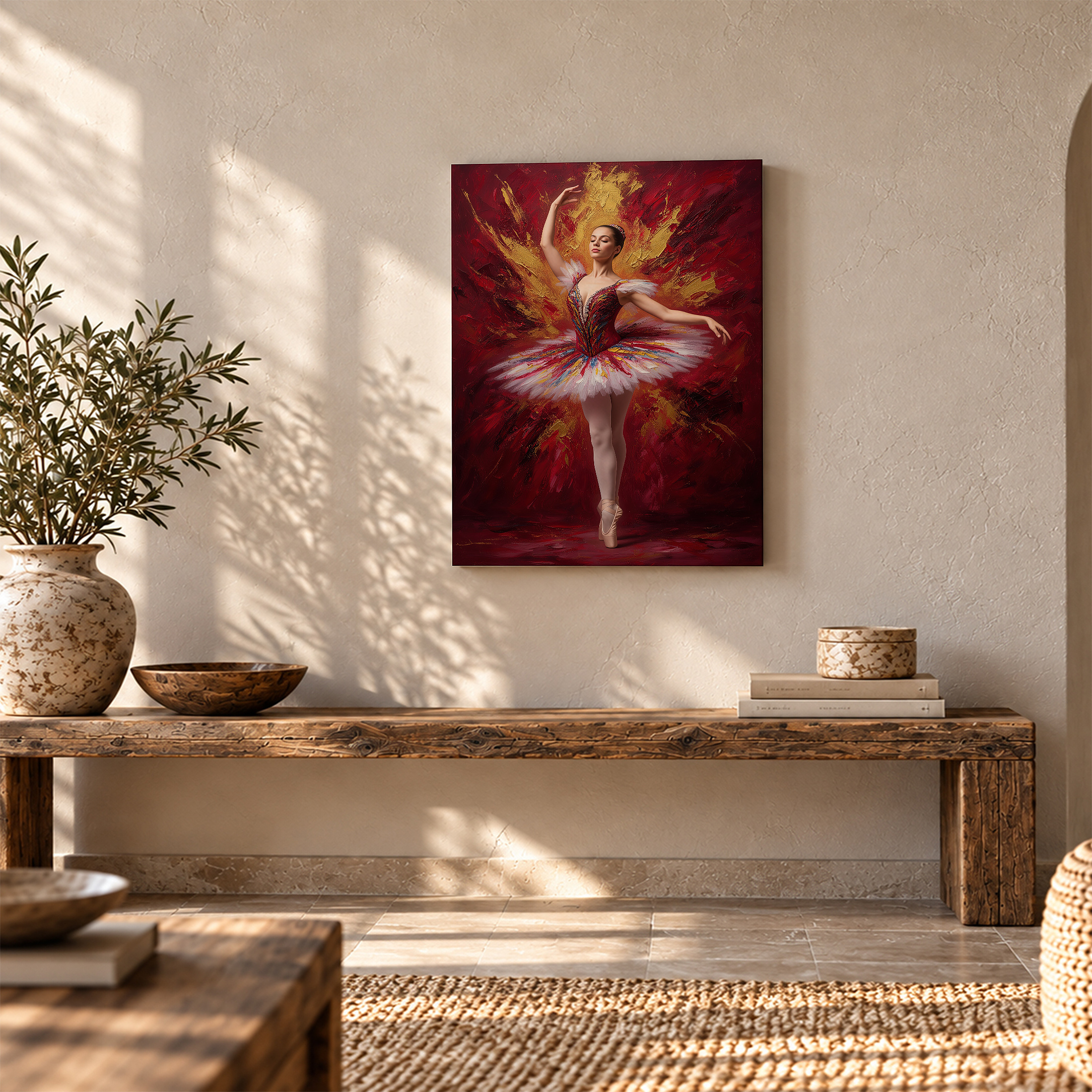Ballerina in Red Gold Tutu Framed Canvas Wall Art - Ready to Hang - Image 5