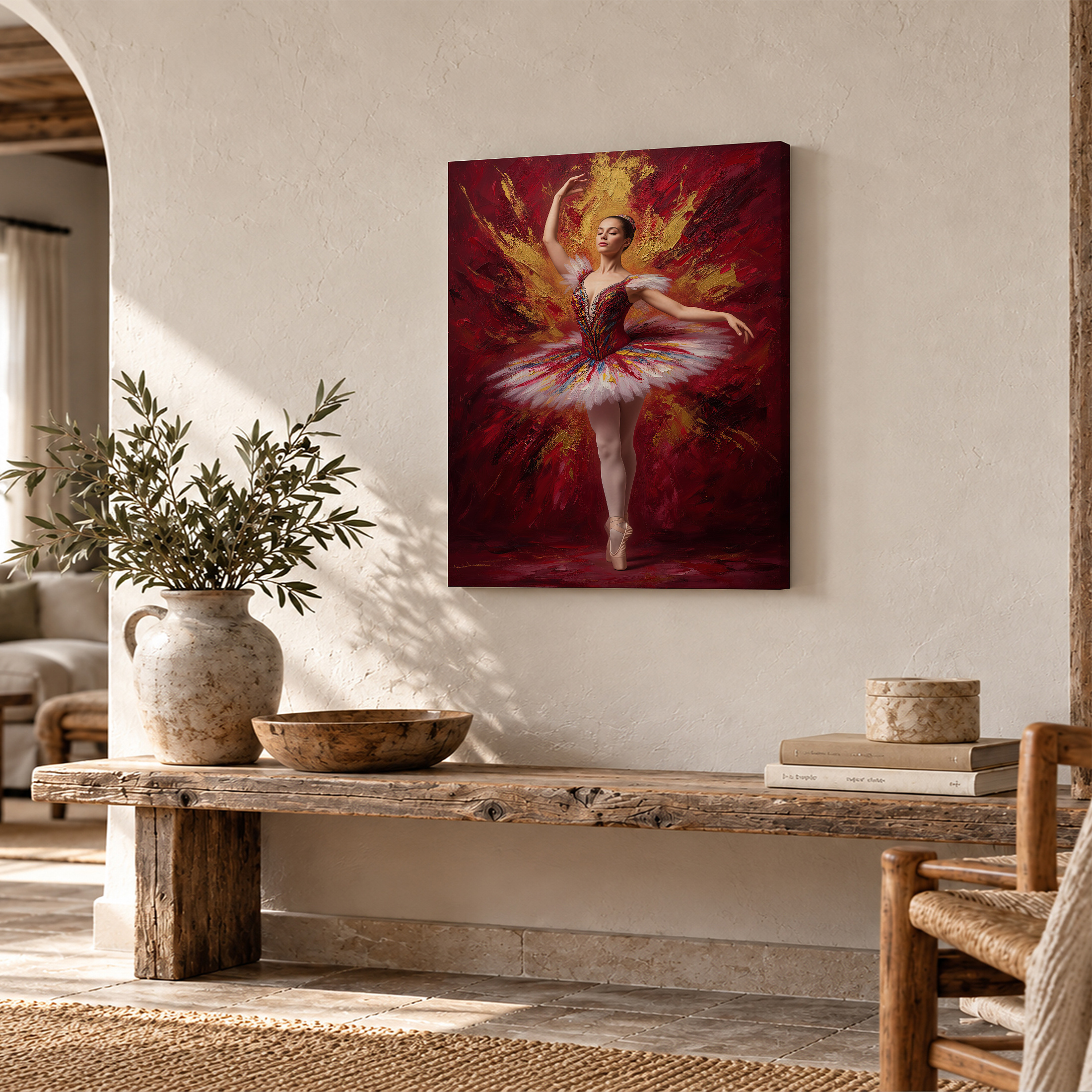 Ballerina in Red Gold Tutu Framed Canvas Wall Art - Ready to Hang - Image 2