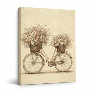 Vintage Floral Bicycle Framed Canvas Wall Art | Ready to Hang