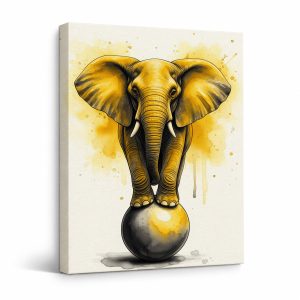 Golden Elephant Watercolor Framed Canvas Wall Art - Ready to Hang