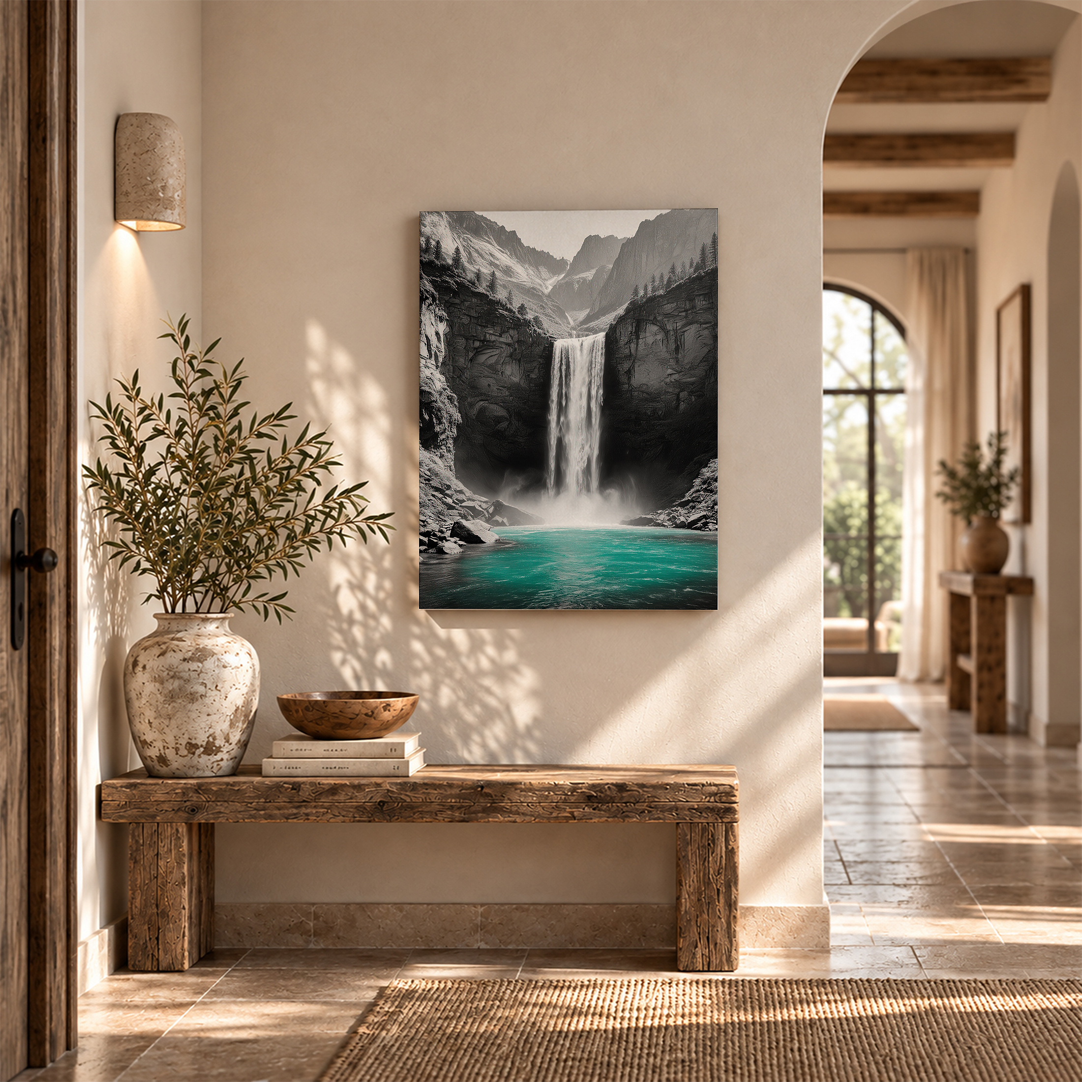 Majestic Mountain Waterfall Turquoise Pool Framed Canvas Wall Art - Image 6