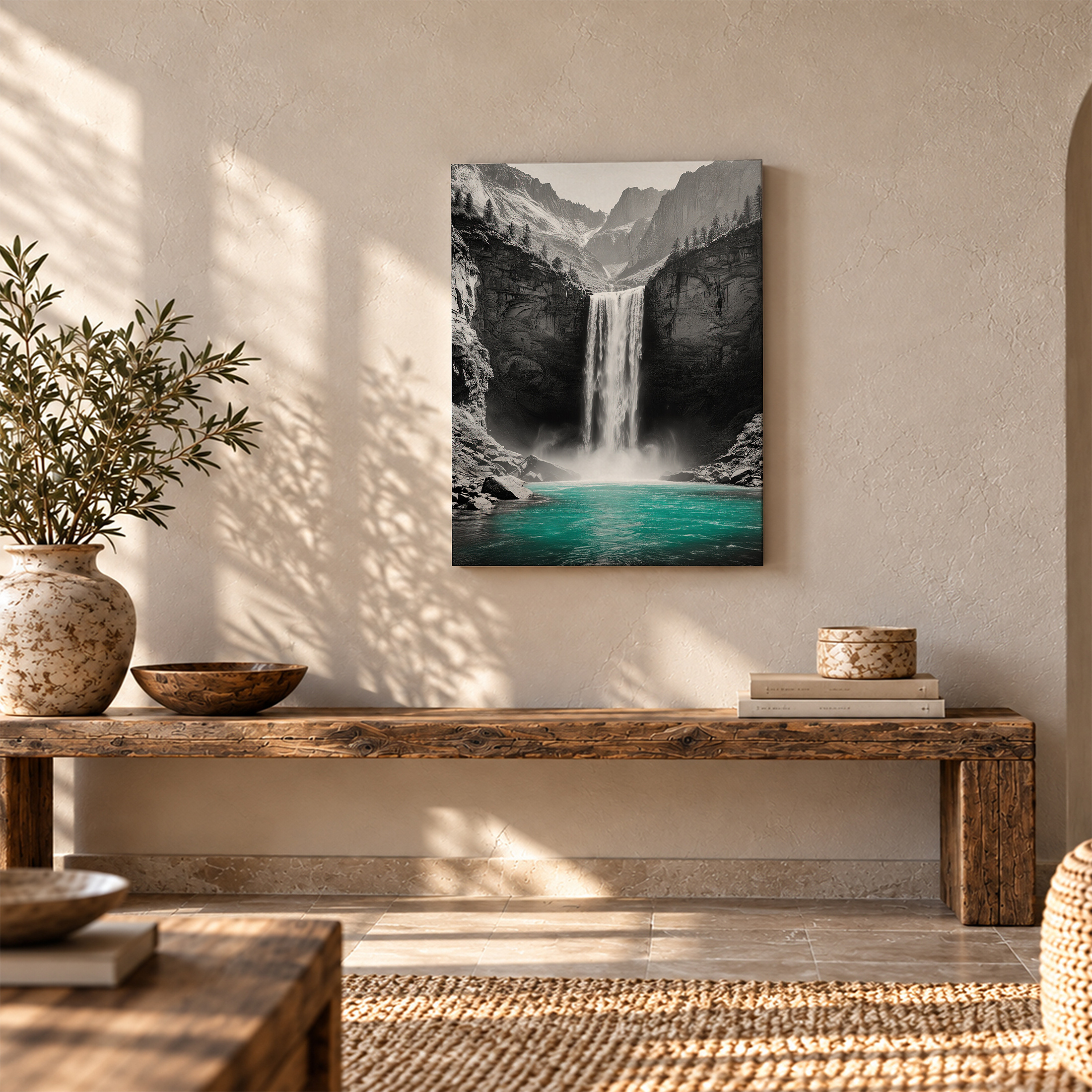 Majestic Mountain Waterfall Turquoise Pool Framed Canvas Wall Art - Image 5