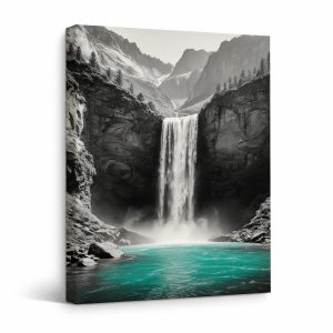 Majestic Mountain Waterfall Turquoise Pool Framed Canvas Wall Art