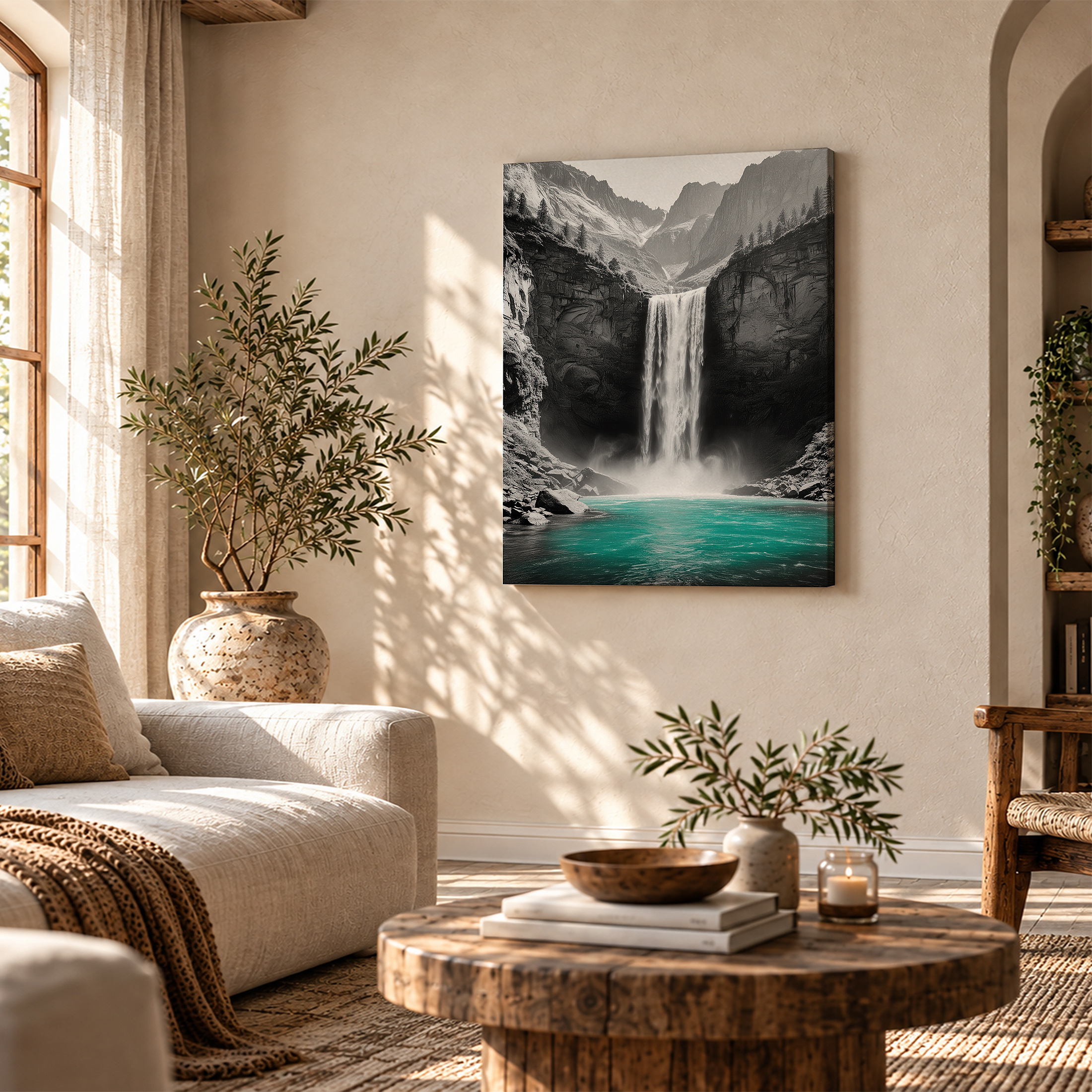 Majestic Mountain Waterfall Turquoise Pool Framed Canvas Wall Art - Image 4