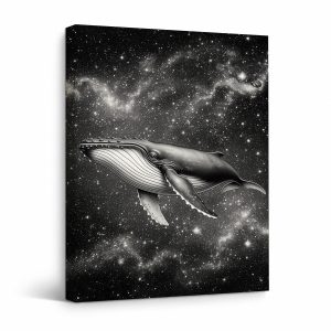 Stellar Whale in Cosmic Galaxy Framed Canvas Wall Art