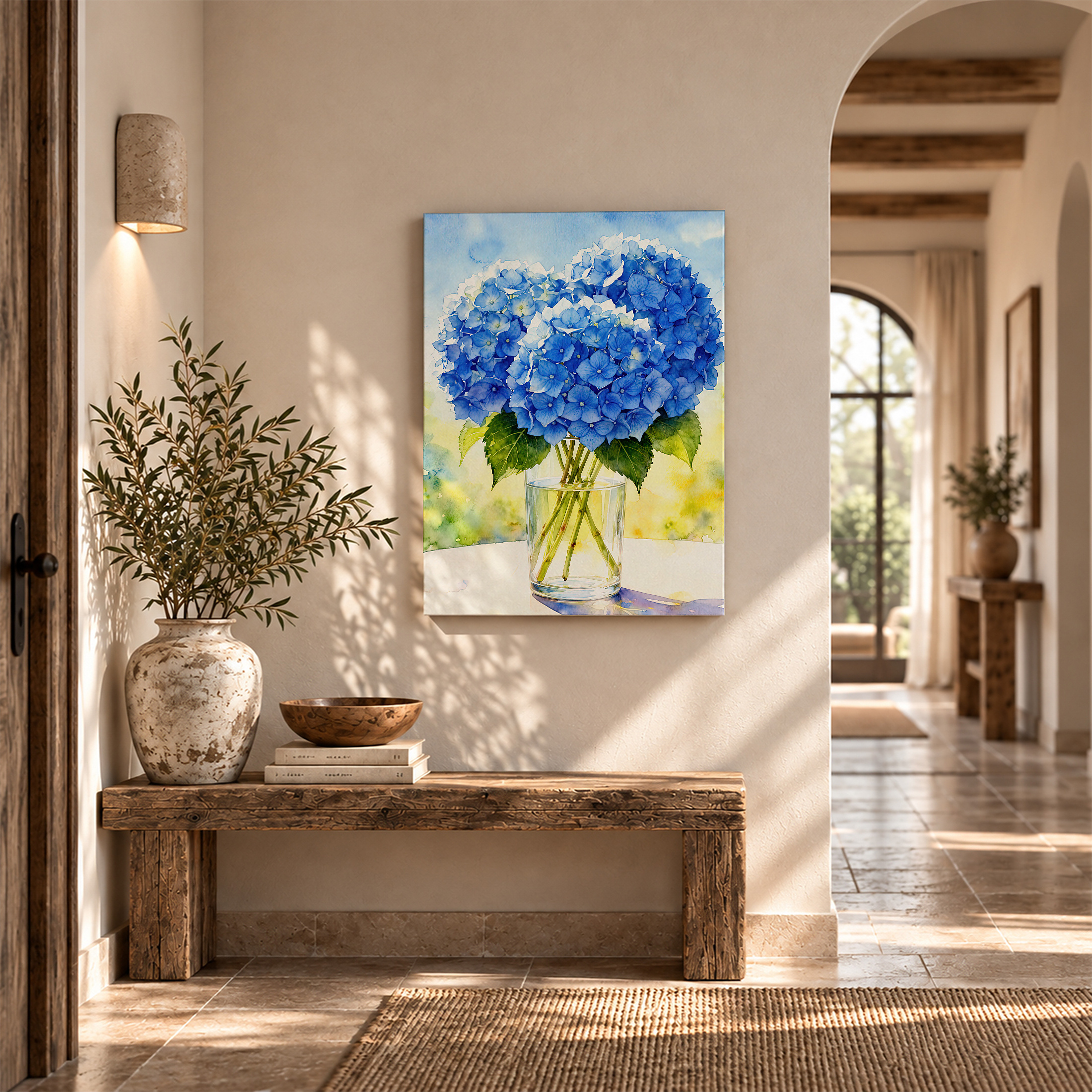Blue Hydrangeas Watercolor Framed Canvas Wall Art - Ready to Hang - Image 6