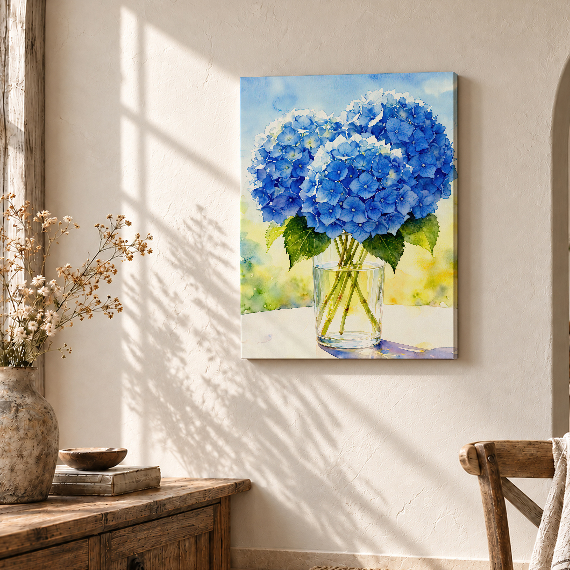 Blue Hydrangeas Watercolor Framed Canvas Wall Art - Ready to Hang - Image 3