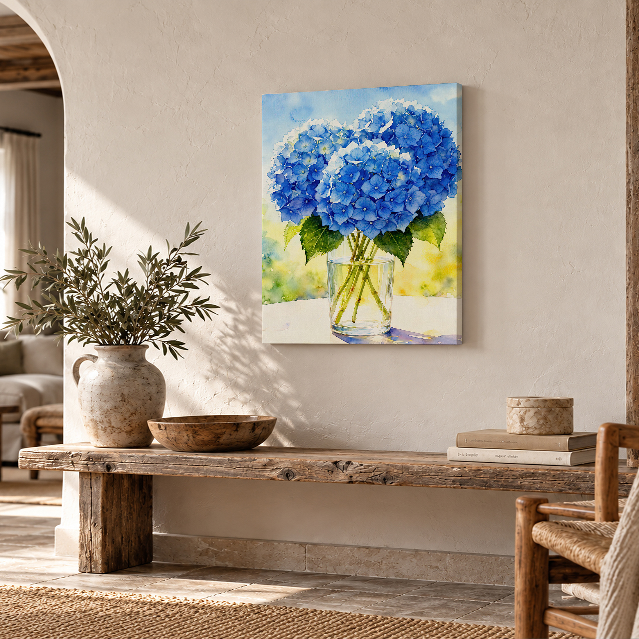 Blue Hydrangeas Watercolor Framed Canvas Wall Art - Ready to Hang - Image 2