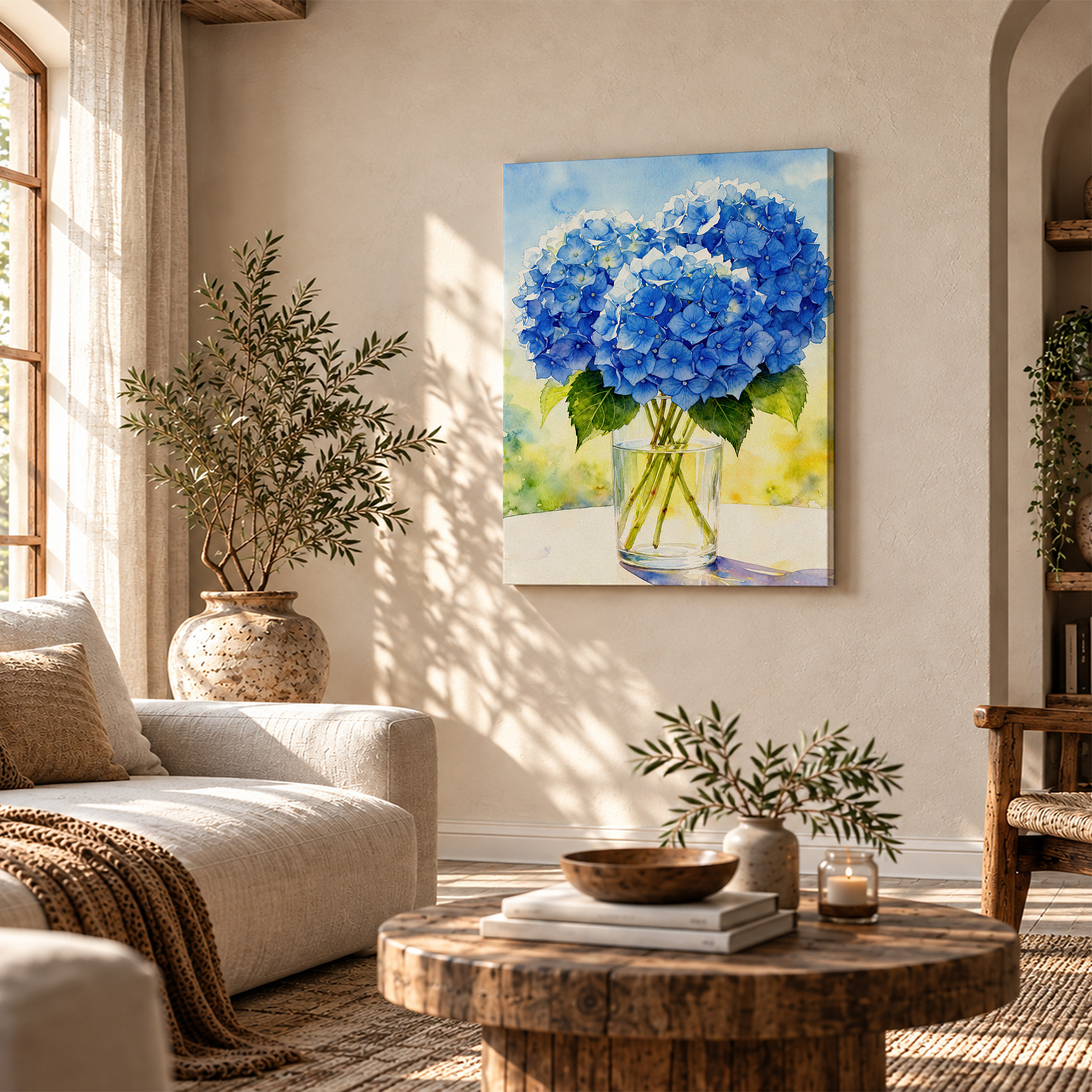 Blue Hydrangeas Watercolor Framed Canvas Wall Art - Ready to Hang - Image 4