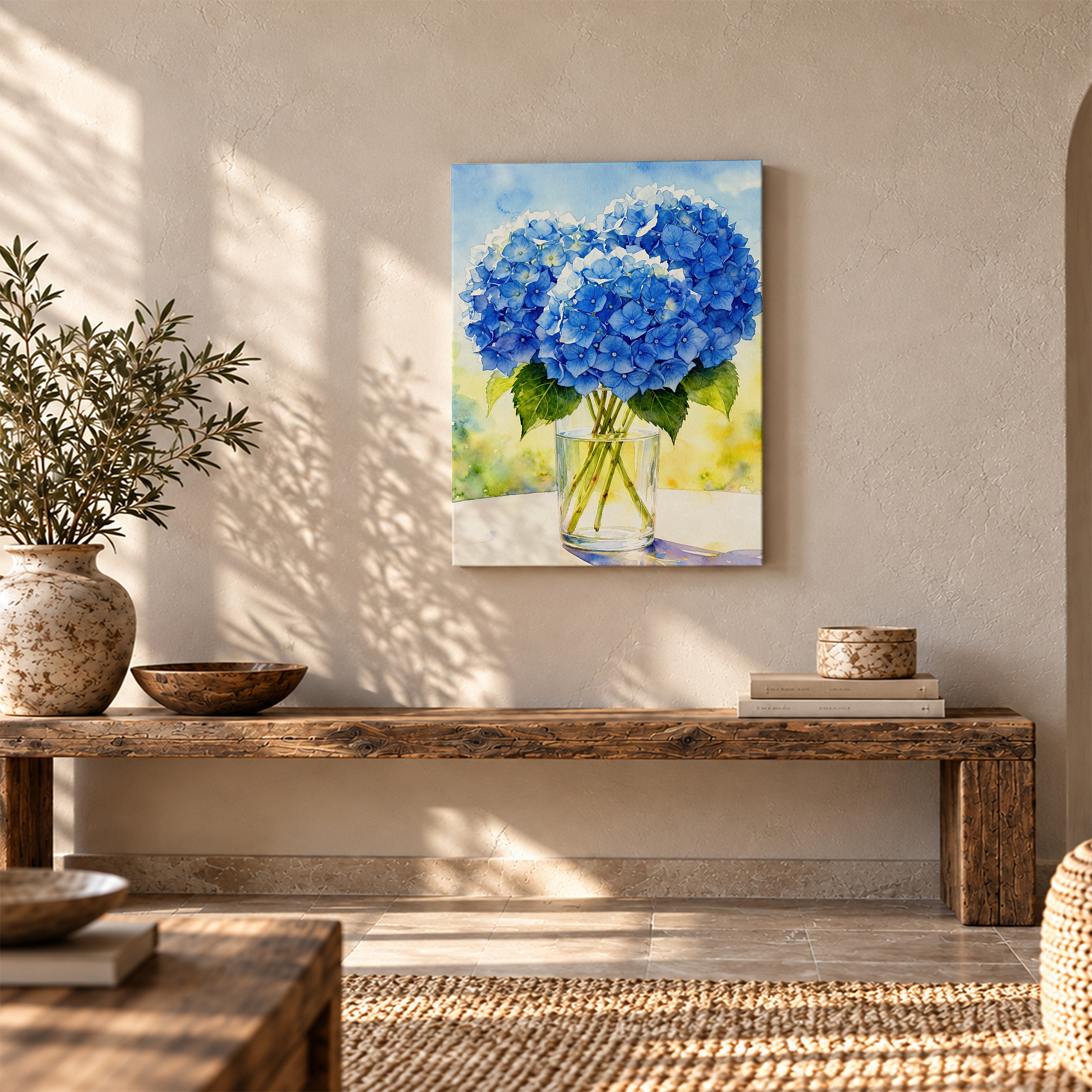 Blue Hydrangeas Watercolor Framed Canvas Wall Art - Ready to Hang - Image 5