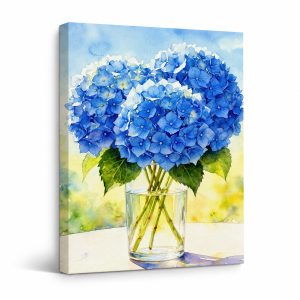 Blue Hydrangeas Watercolor Framed Canvas Wall Art - Ready to Hang