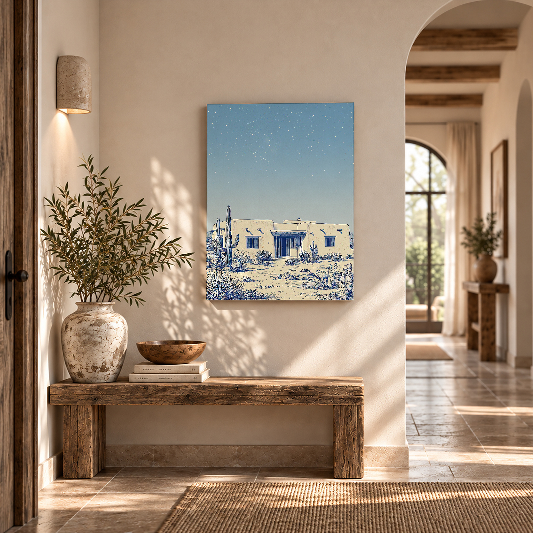 Starry Desert Night Adobe House Framed Canvas Wall Art - Image 6