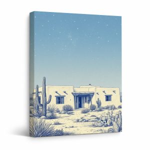 Starry Desert Night Adobe House Framed Canvas Wall Art