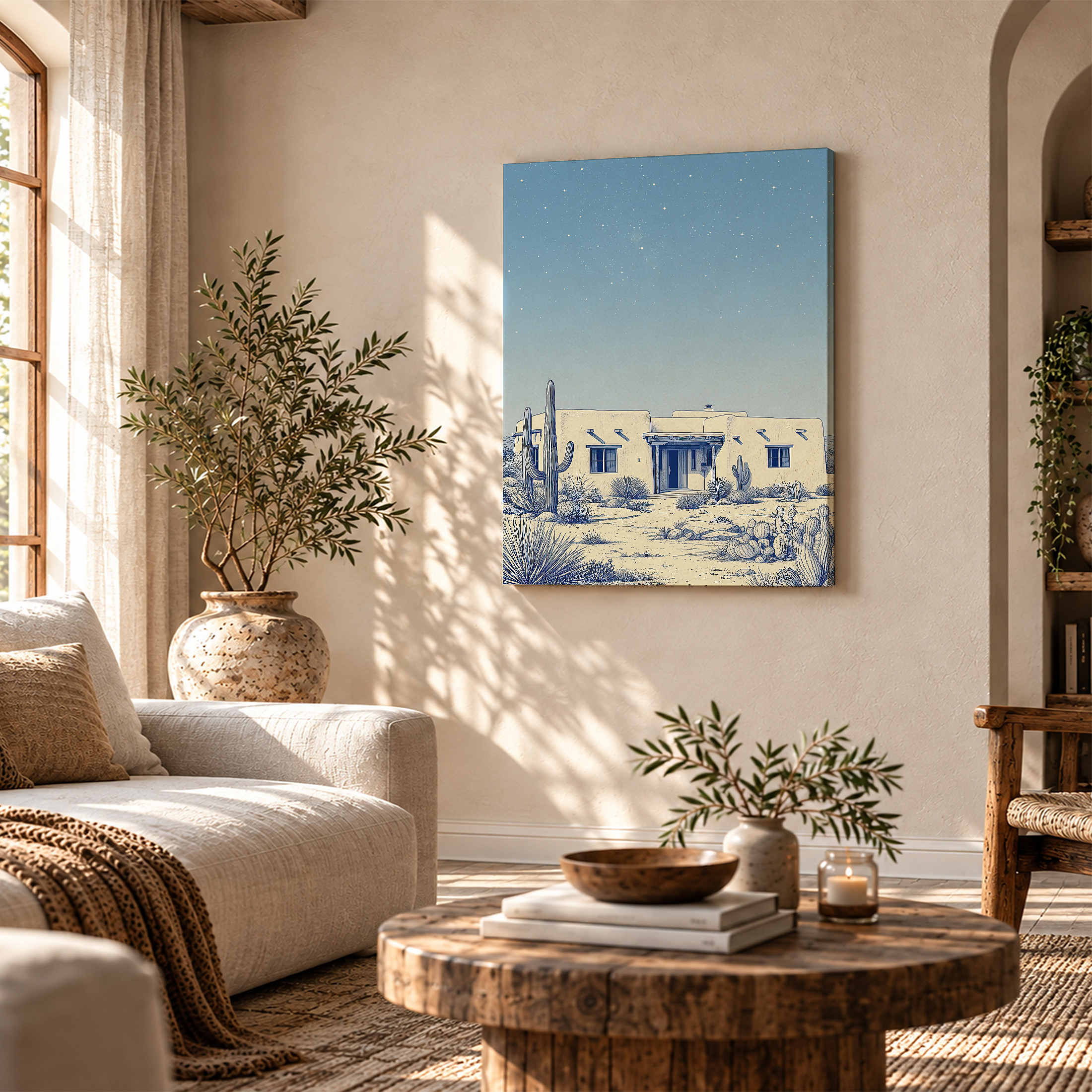 Starry Desert Night Adobe House Framed Canvas Wall Art - Image 4