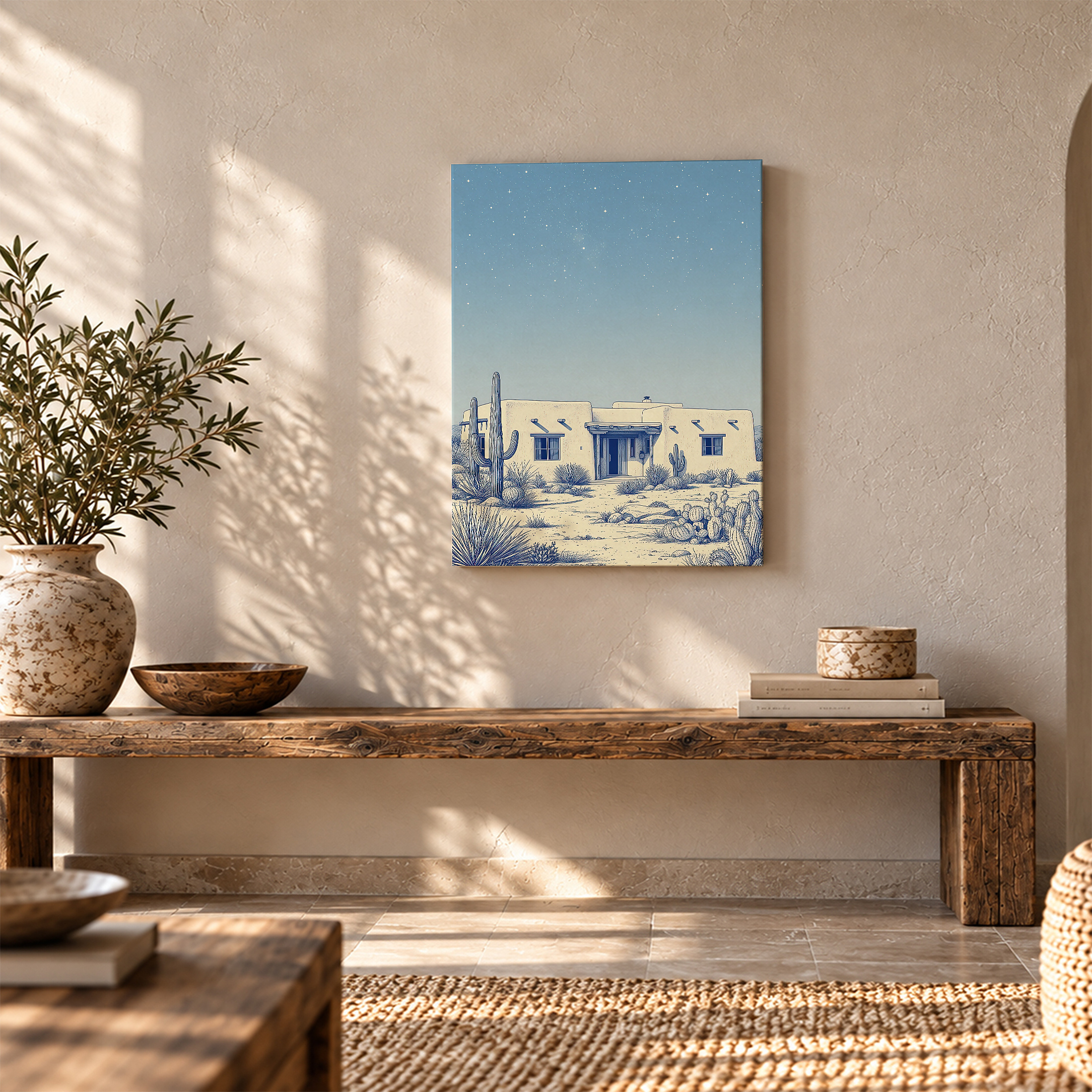 Starry Desert Night Adobe House Framed Canvas Wall Art - Image 5