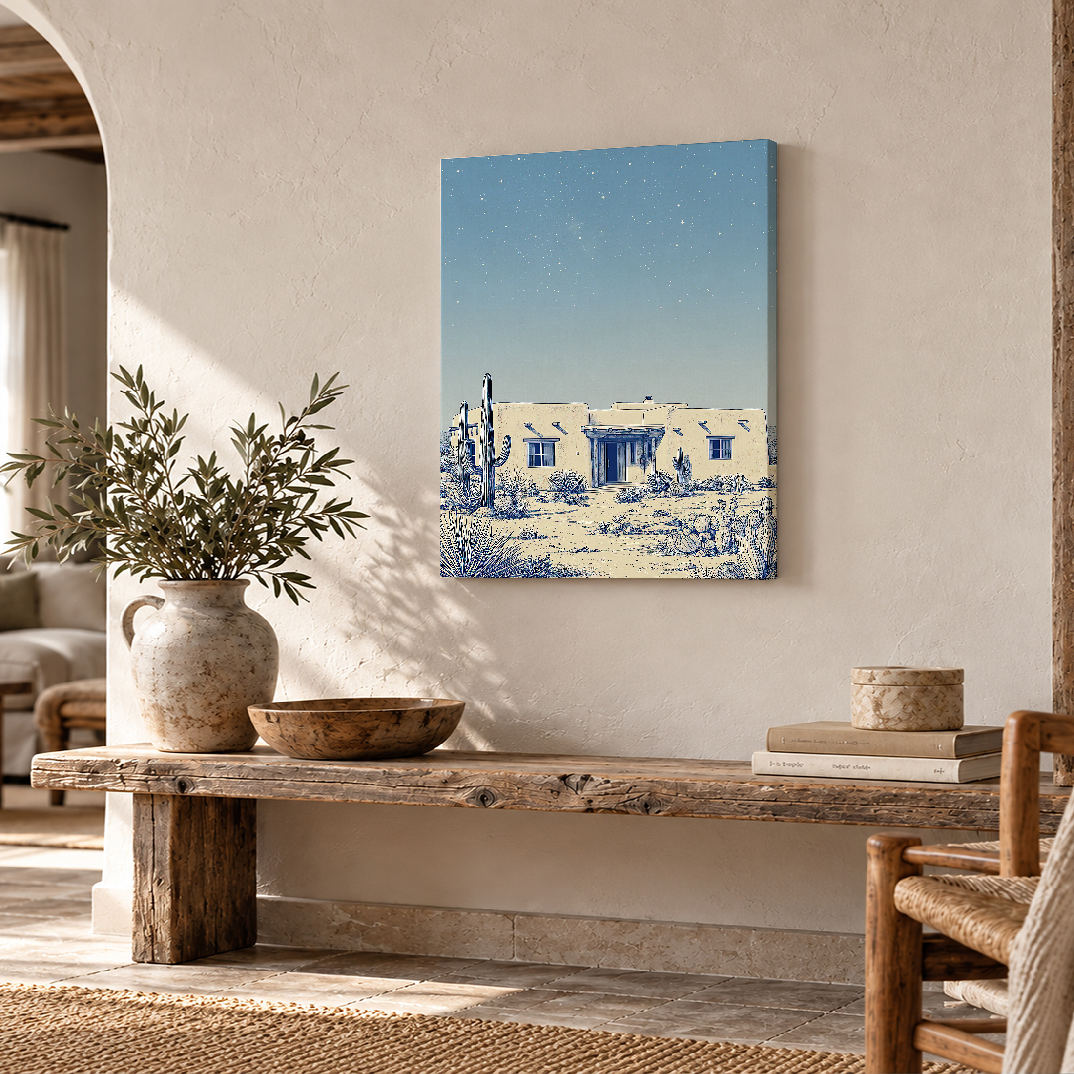 Starry Desert Night Adobe House Framed Canvas Wall Art - Image 2