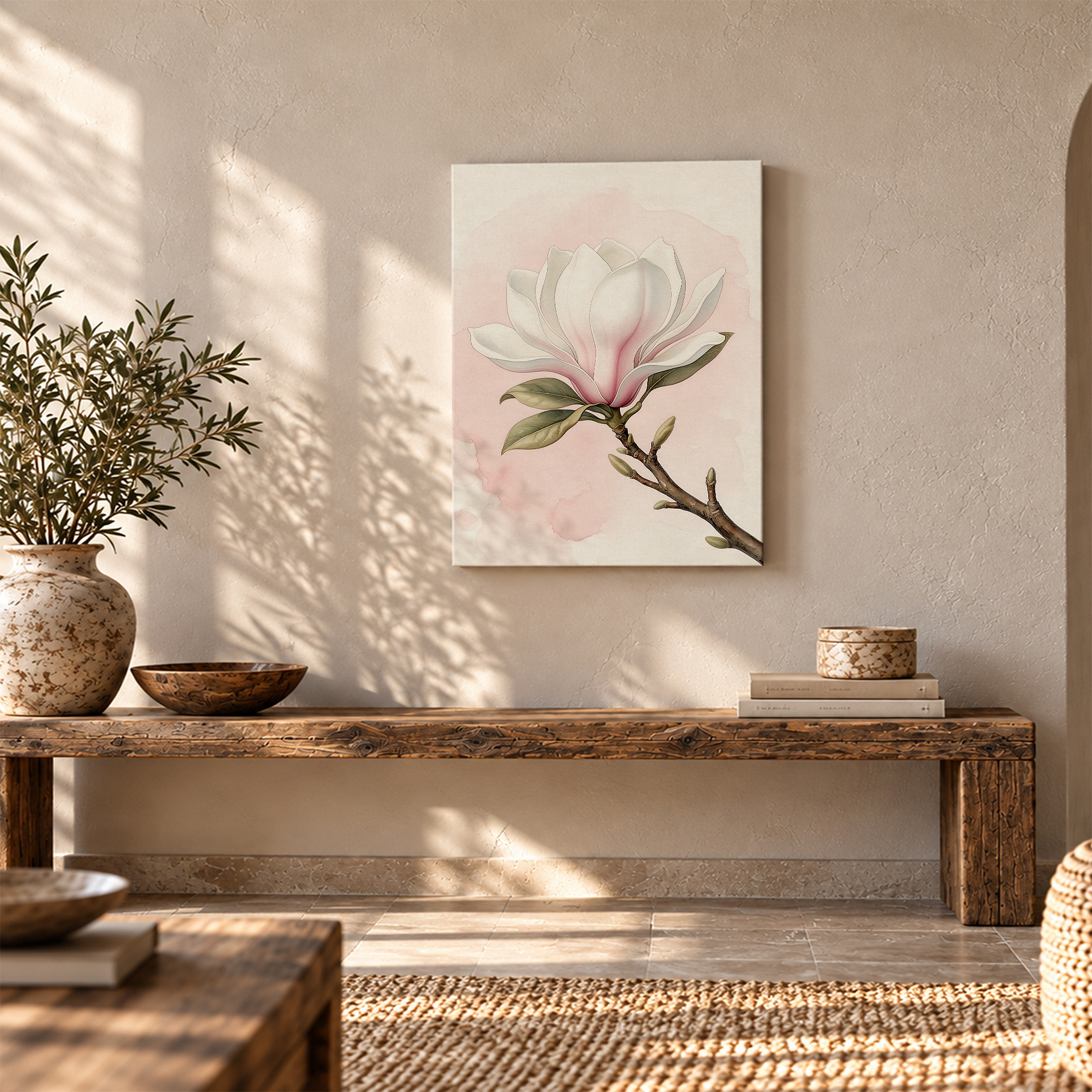 Pink Magnolia Watercolor Framed Canvas Wall Art - Ready to Hang - Image 5