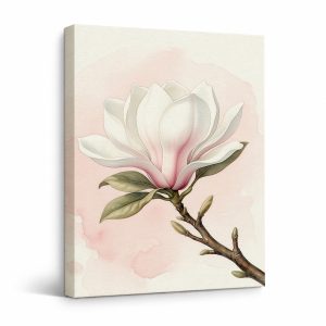 Pink Magnolia Watercolor Framed Canvas Wall Art - Ready to Hang