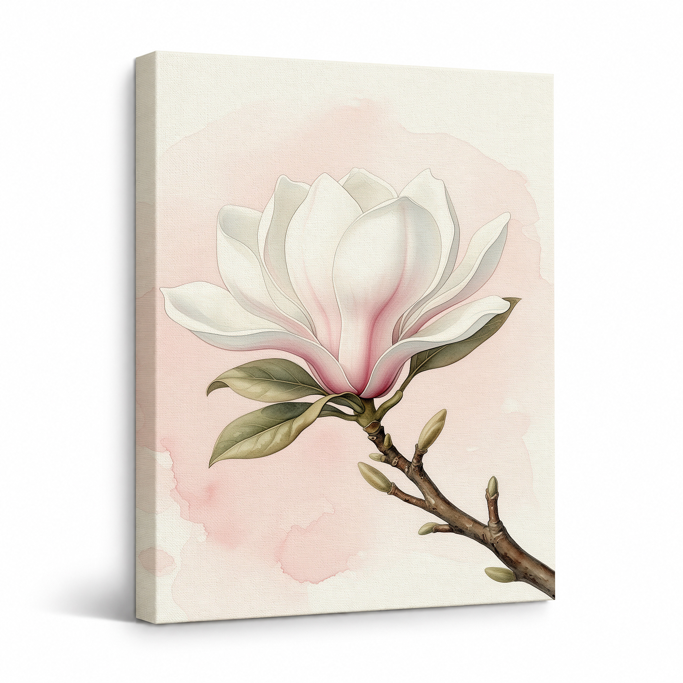 Pink Magnolia Watercolor Framed Canvas Wall Art - Ready to Hang