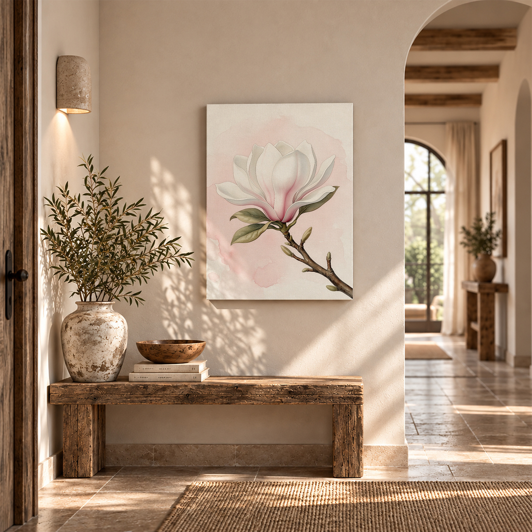 Pink Magnolia Watercolor Framed Canvas Wall Art - Ready to Hang - Image 6