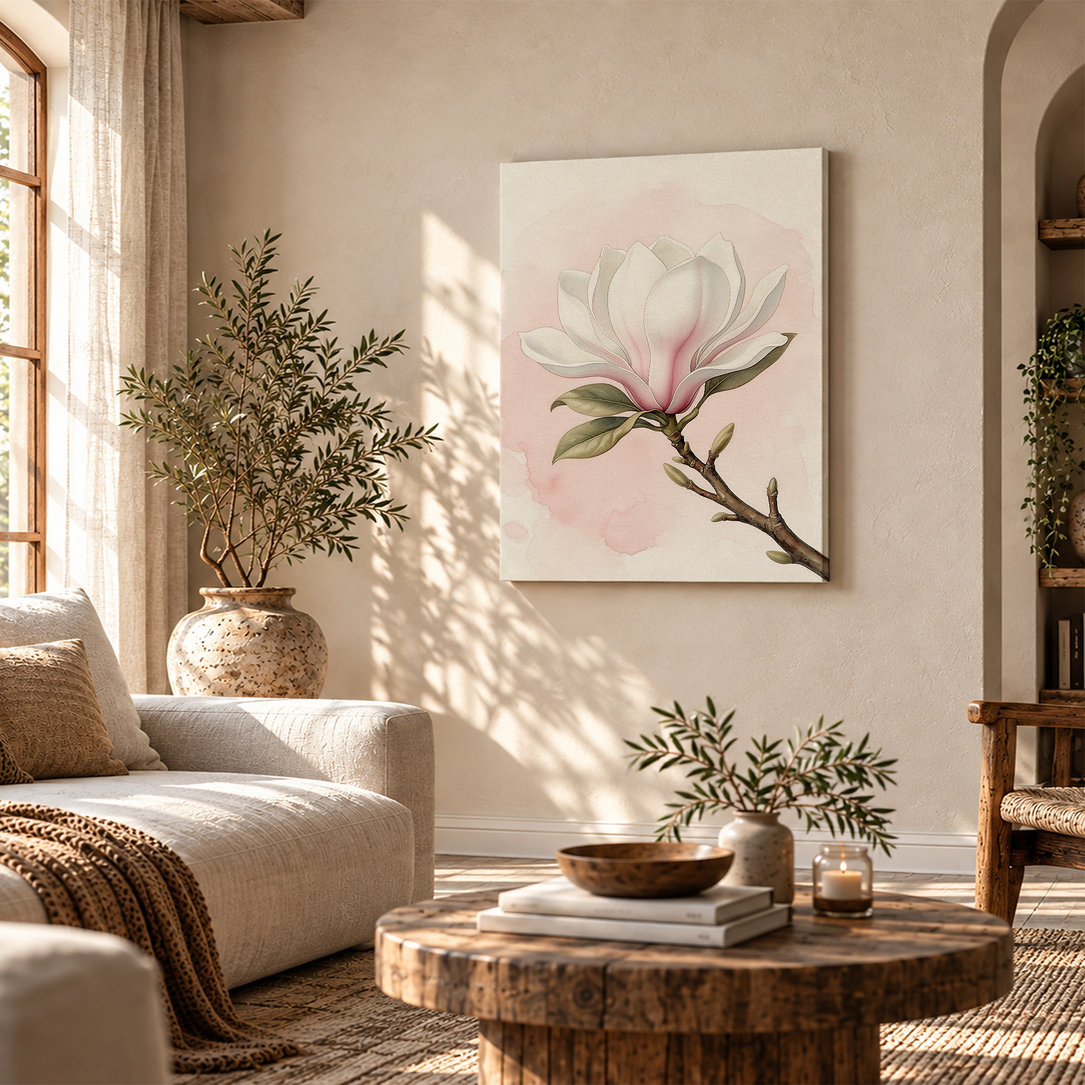 Pink Magnolia Watercolor Framed Canvas Wall Art - Ready to Hang - Image 4
