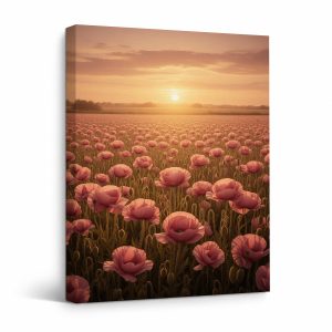 Sunset Poppy Field Framed Canvas Wall Art - Ready to Hang Decor