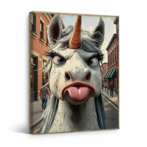 Funny Unicorn Street Art Framed Canvas Wall Art