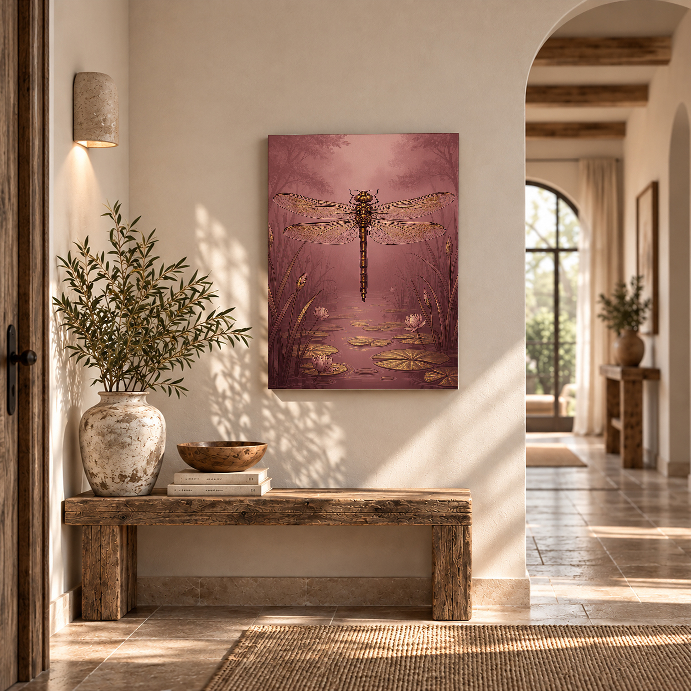 Dreamy Pink Dragonfly Pond Framed Canvas Wall Art - Image 6