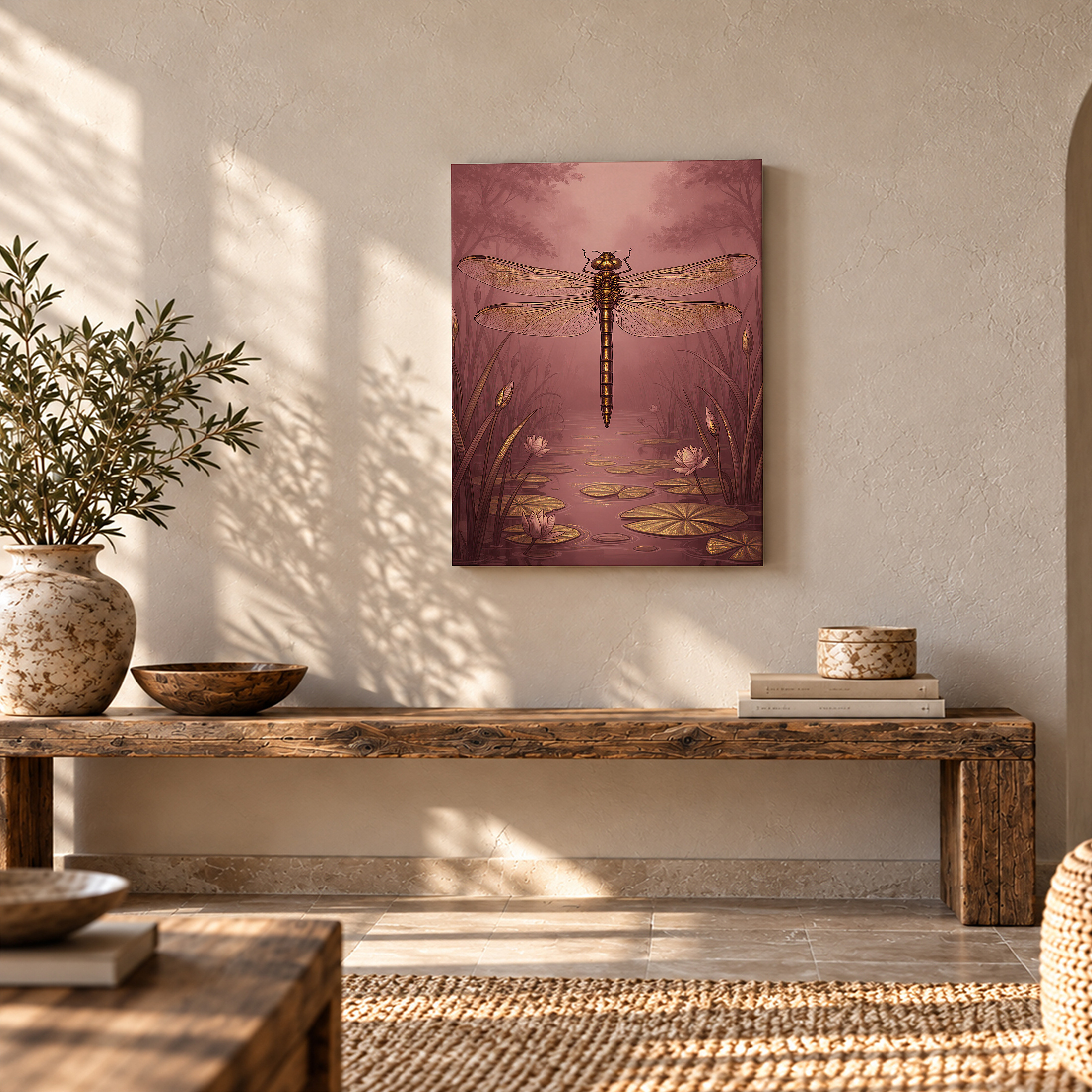 Dreamy Pink Dragonfly Pond Framed Canvas Wall Art - Image 5