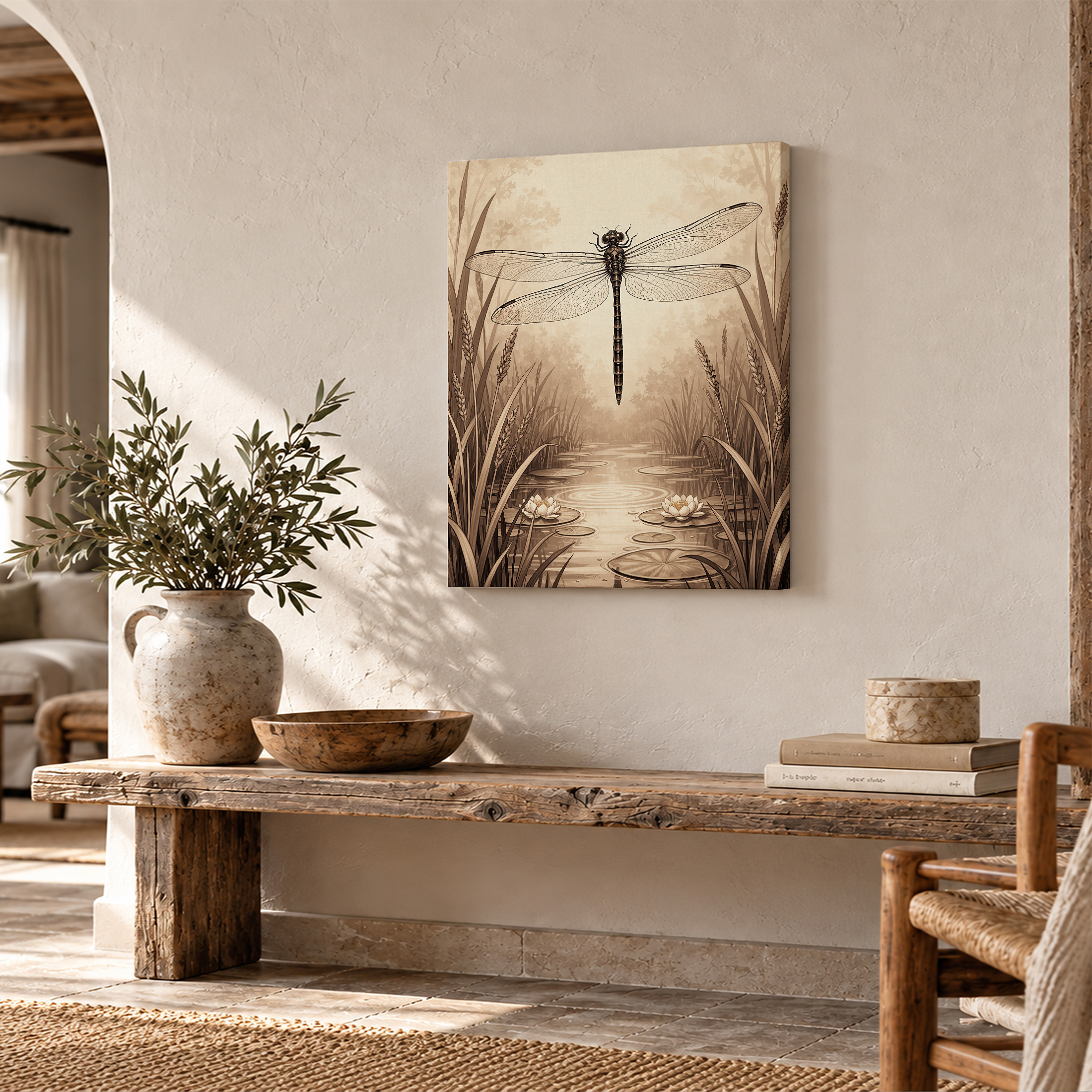Vintage Dragonfly Pond Art Framed Canvas Wall Art Ready to Hang - Image 2