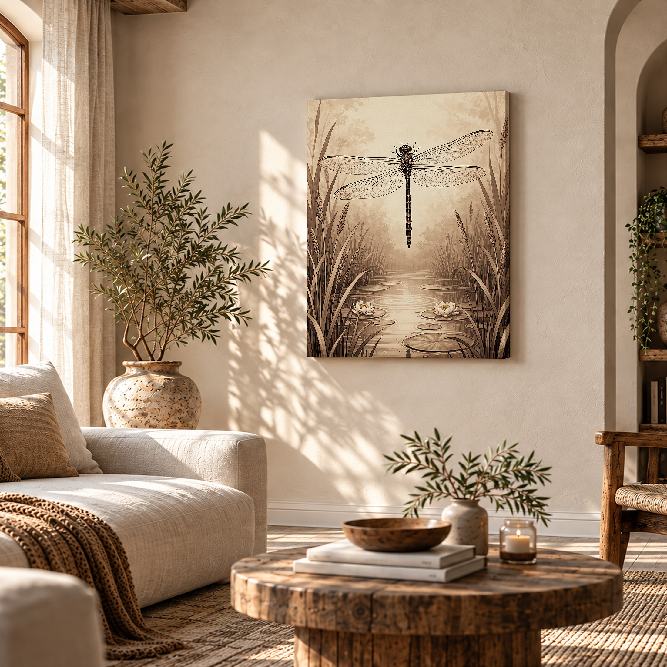Vintage Dragonfly Pond Art Framed Canvas Wall Art Ready to Hang - Image 4