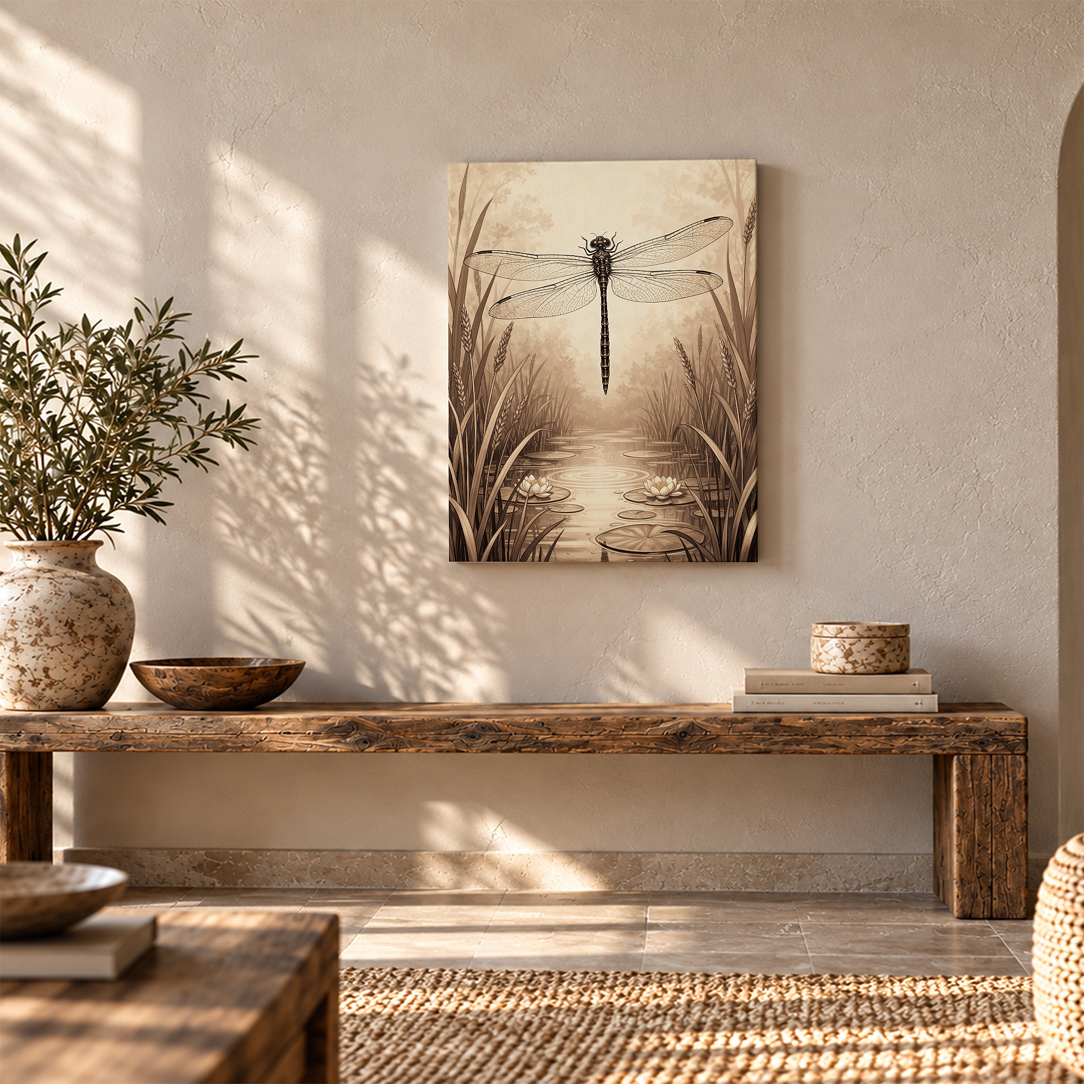 Vintage Dragonfly Pond Art Framed Canvas Wall Art Ready to Hang - Image 5