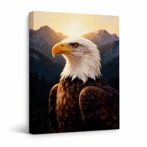 Bald Eagle Over Mountains Framed Canvas Wall Art - Ready to Hang