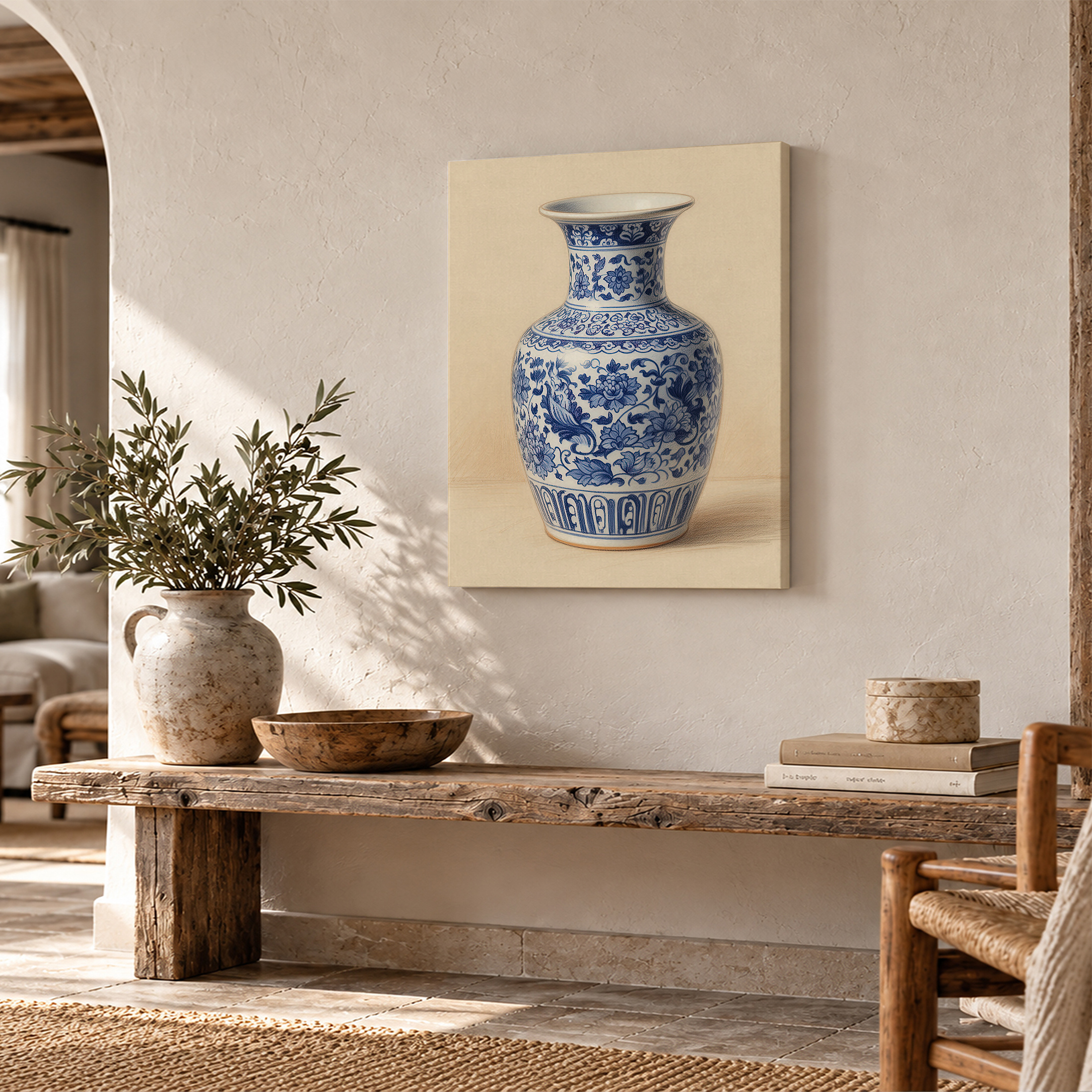 Blue & White Porcelain Vase Framed Canvas Wall Art - Image 2