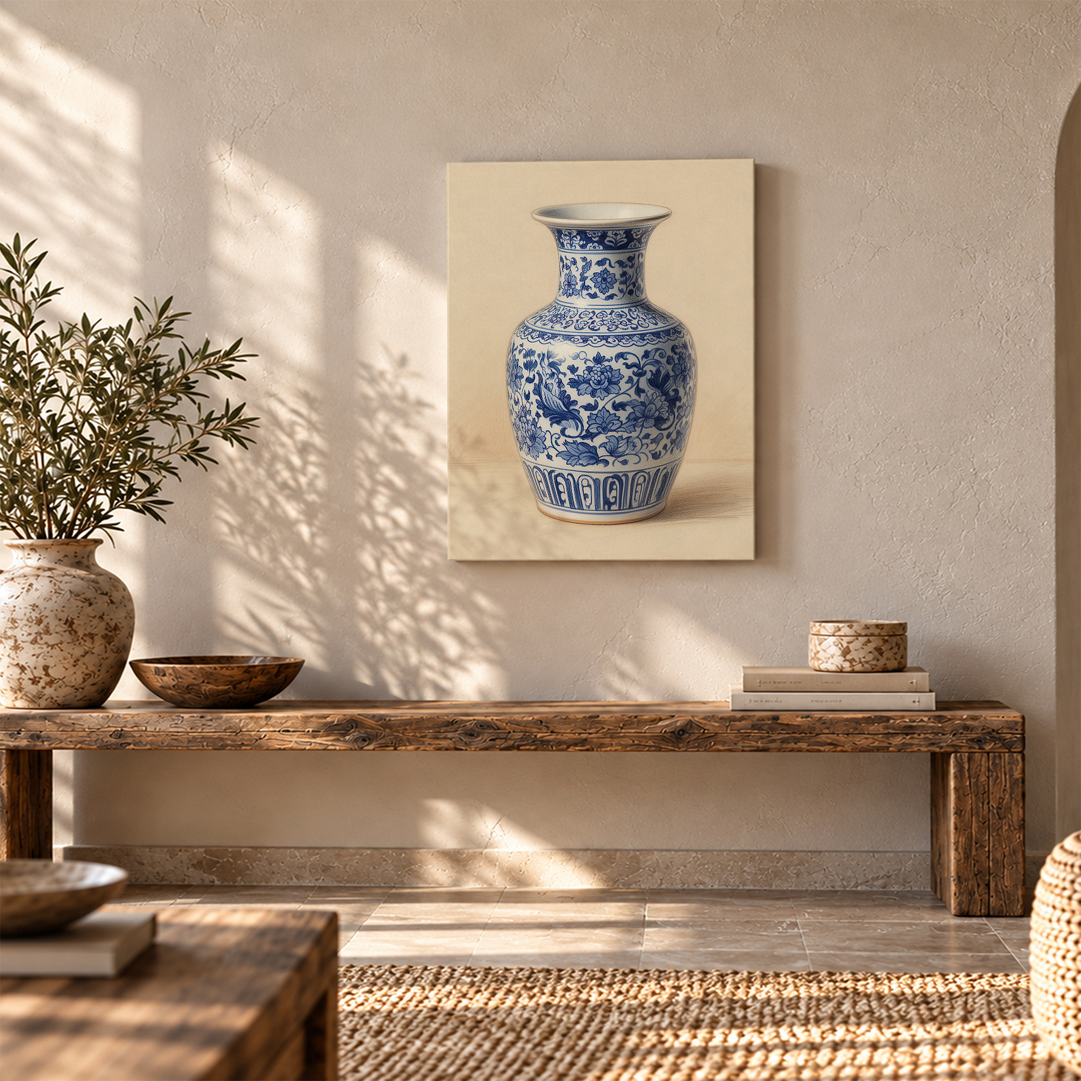 Blue & White Porcelain Vase Framed Canvas Wall Art - Image 5
