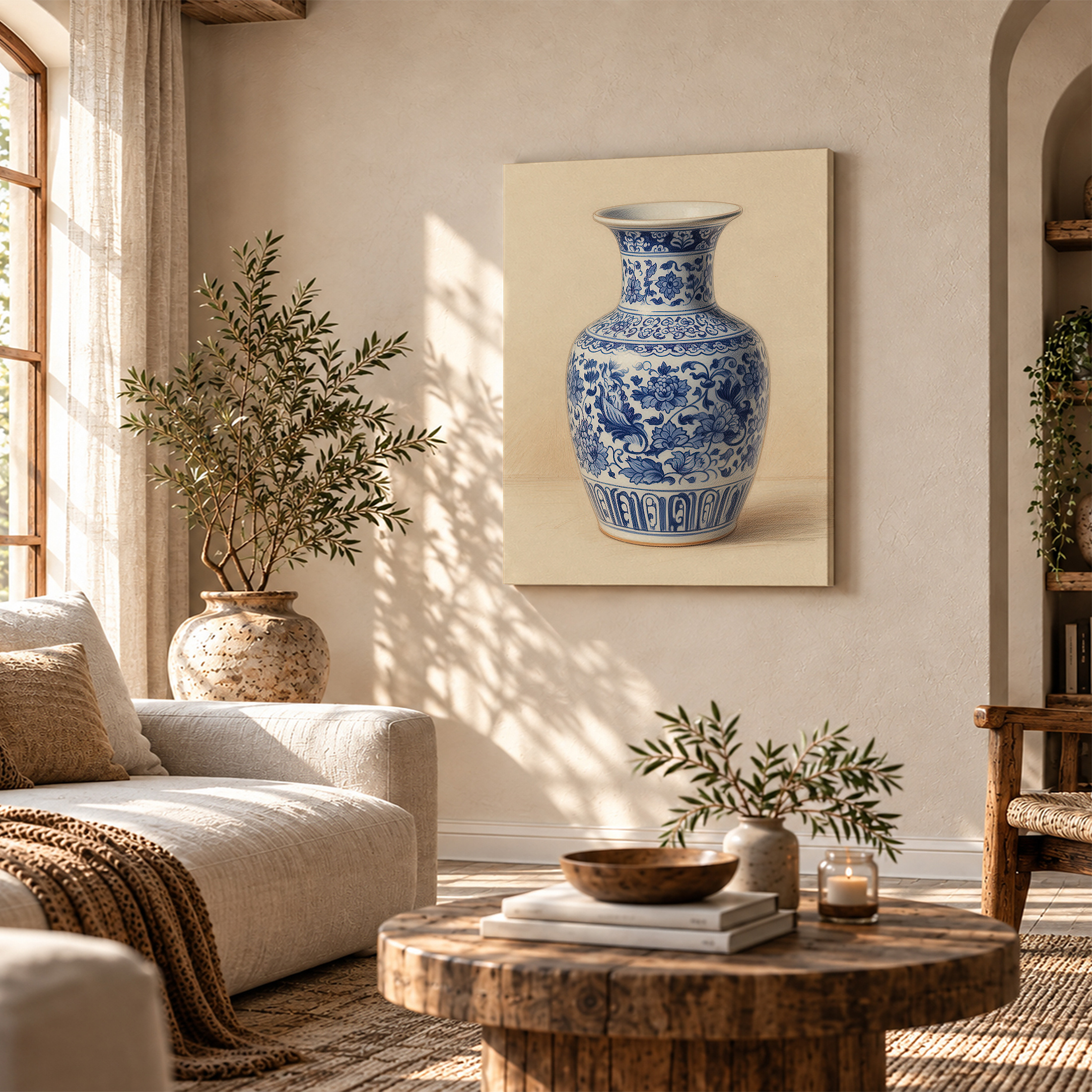 Blue & White Porcelain Vase Framed Canvas Wall Art - Image 4
