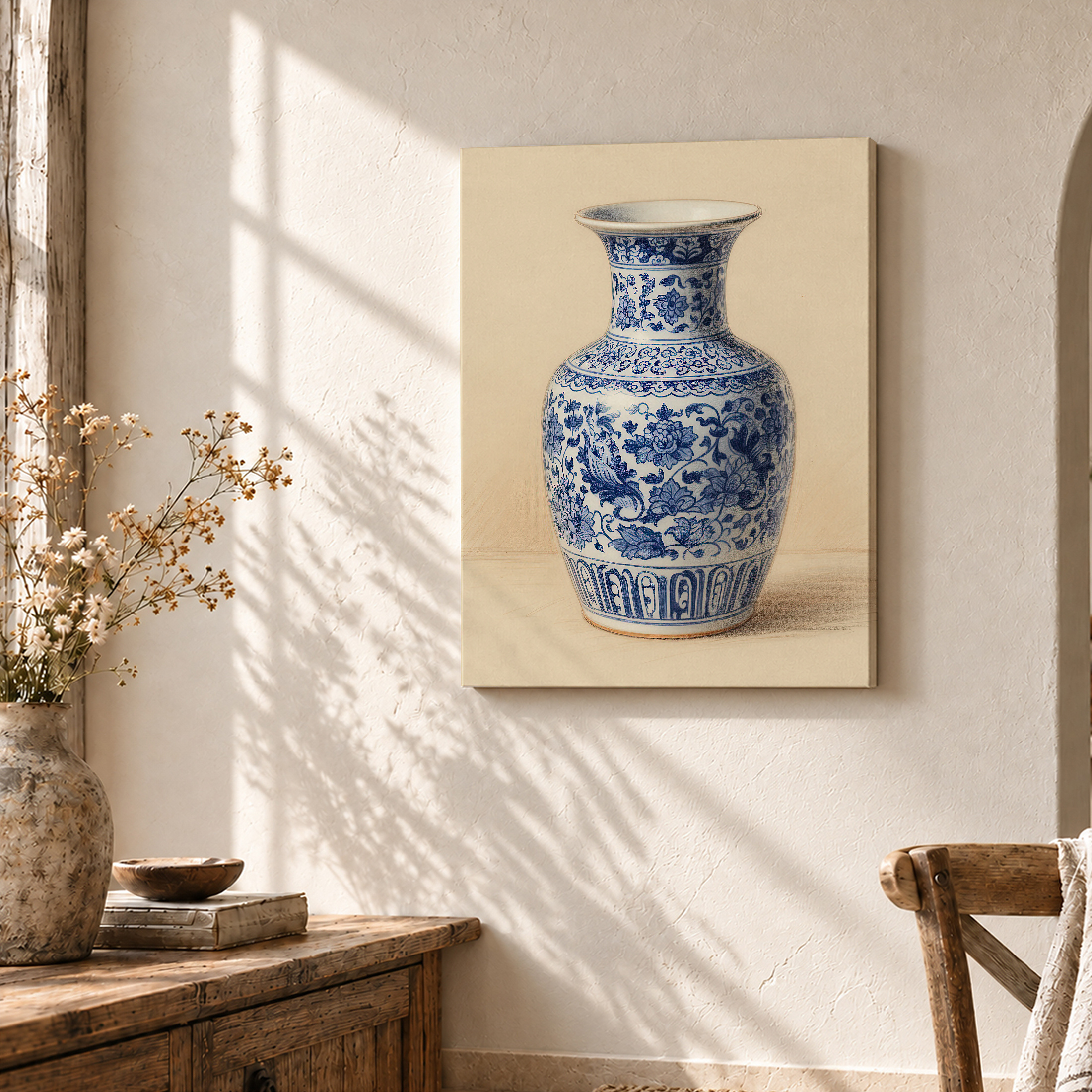 Blue & White Porcelain Vase Framed Canvas Wall Art - Image 3