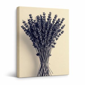 Lavender Bouquet Framed Canvas Wall Art - Serene Monochrome Decor
