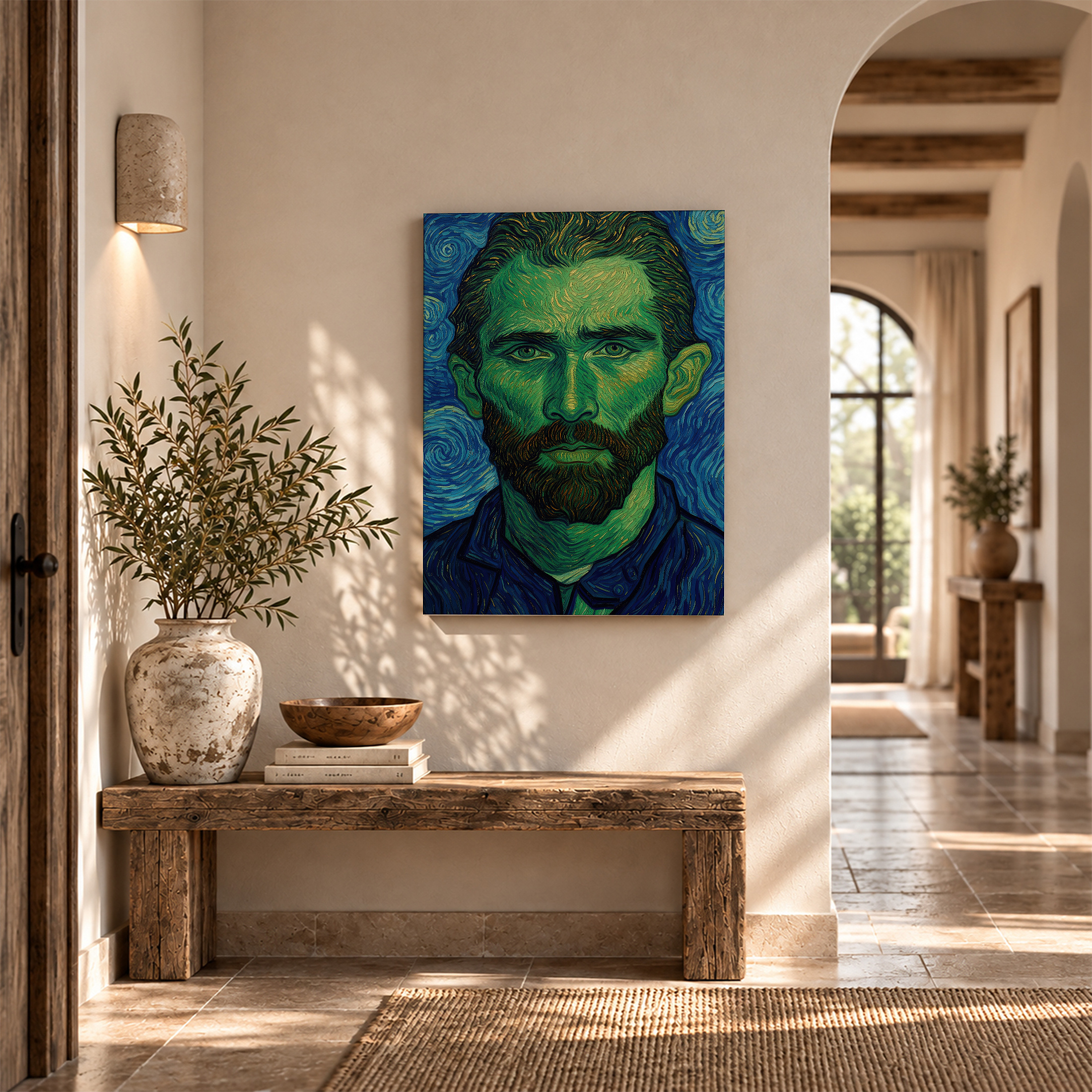 Green & Blue Swirl Portrait Framed Canvas Wall Art - Image 6