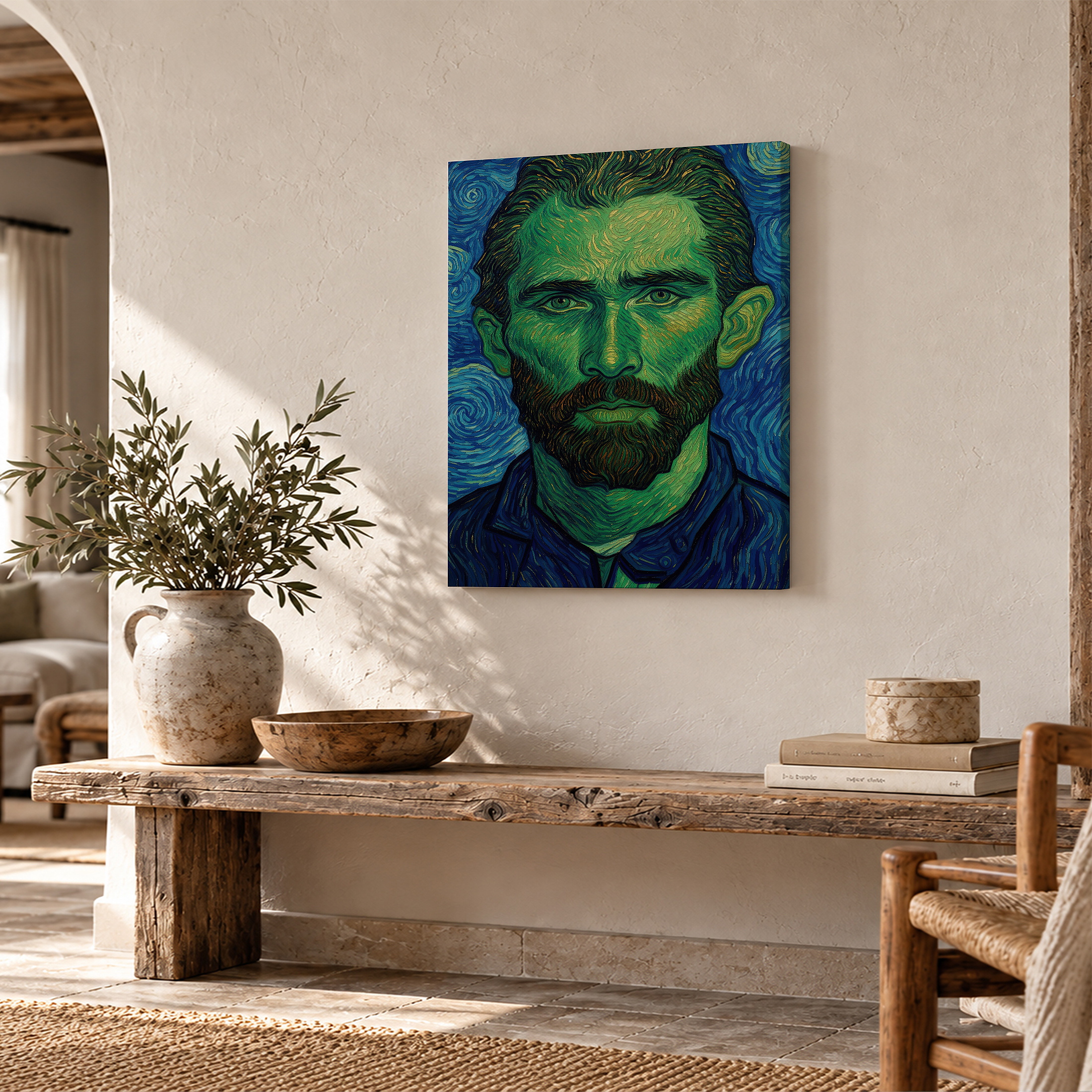 Green & Blue Swirl Portrait Framed Canvas Wall Art - Image 2