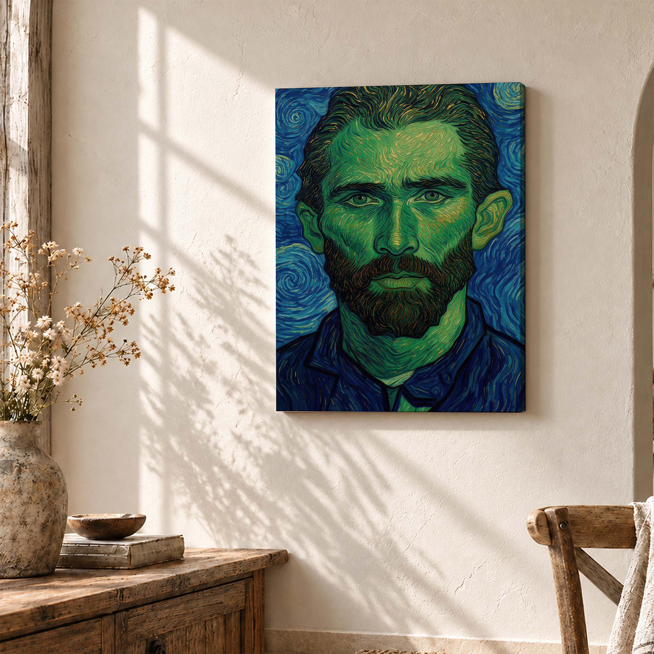 Green & Blue Swirl Portrait Framed Canvas Wall Art - Image 3