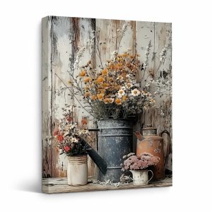Rustic Floral Still Life Framed Canvas Wall Art Ready to Hang