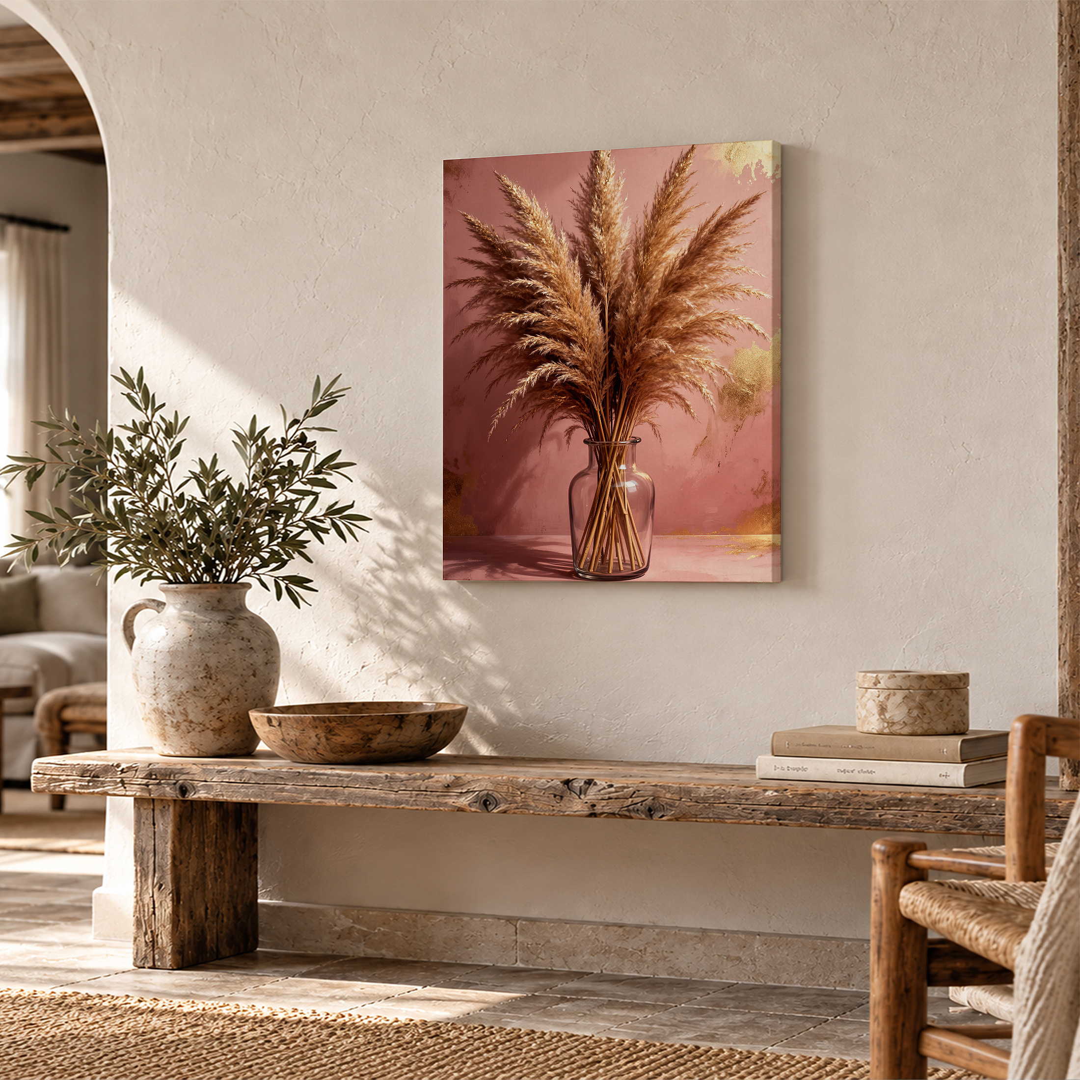 Golden Pampas Grass Still Life Framed Canvas Wall Art - Image 2