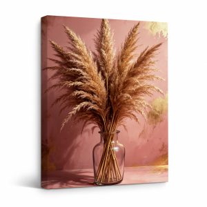 Golden Pampas Grass Still Life Framed Canvas Wall Art